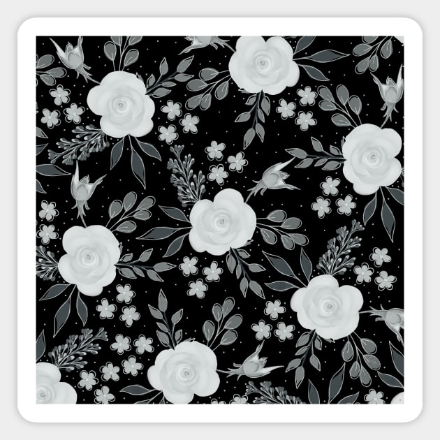 Black White Roses Watercolor Painting Sticker by NdesignTrend